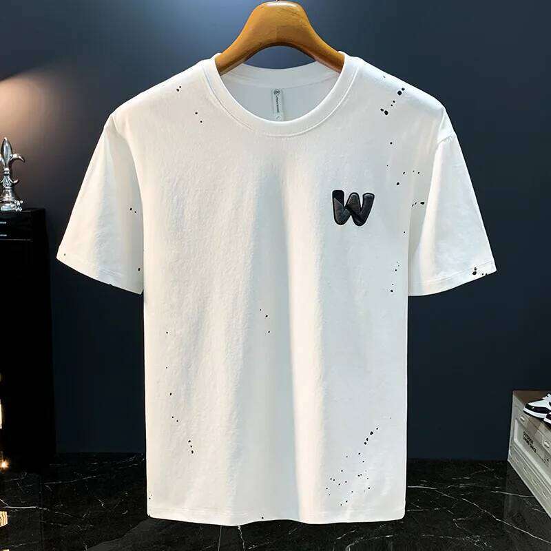 Ink emed letter short sleeved T-shirt for men in summer, American high-end fashion, casual versatile breathable top