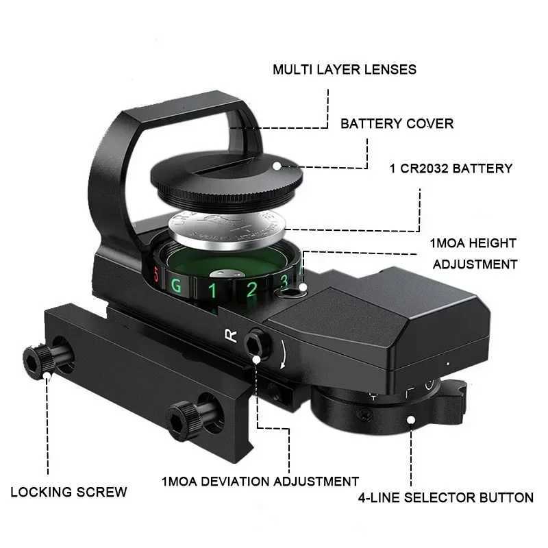 1X40 Red Dot Sight Hunting Scope Red/Green Reflex Holographic Dot Sight 4 Reticle Rifle Scope 11mm/20mm R250730