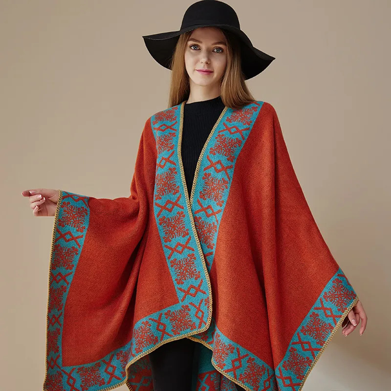 Womens Cape Wearable Shawl Wrapped Around Thick Cashmere Outer Decoration Solid Color 250731