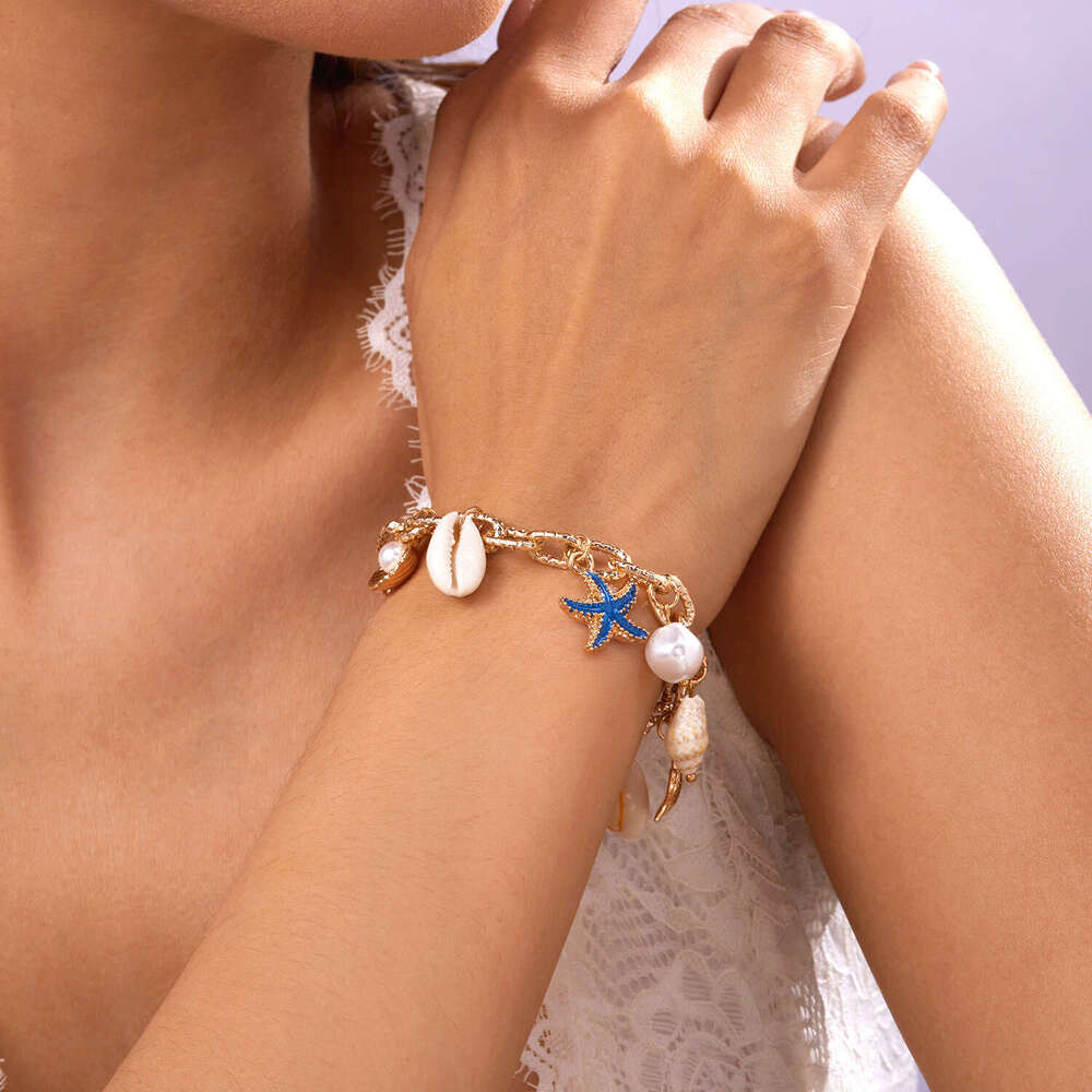 New Beach Jewelry Summer Fashion Versatile Starfish Shell Conch Pearl Bracelet