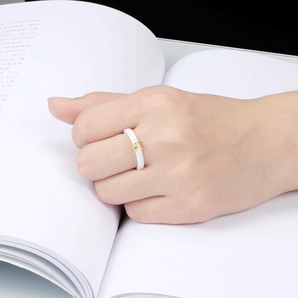 NIBASTAR Simple X Ceramic Ring For Women Crystal Black/White Ceramic Fashion 3mm Rings High Quality Jewelry Gift y250730