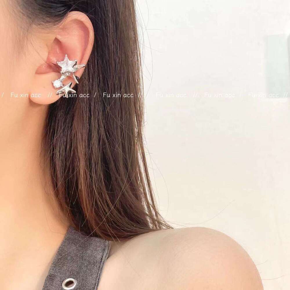 Micro Pave Zirconia Twin Stars Non-Pierced Cuff Light High-End Splicing Earrings Elegant Whitening Ear Jewelry for Women 8c6