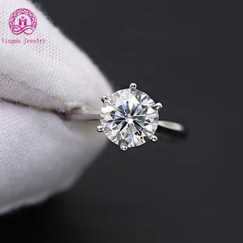 Wholesale Jewelry 0.3/0.5/1ct/2ct/3ct Classic Six Claws Wedding Engagement 925 Sterling Silver Diamond Moissanite Ring