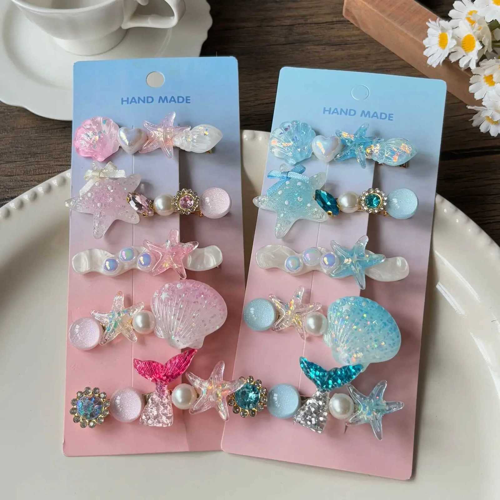 5pcs Candy Color Mermaid Hair Clips Set - Shimmery Seashell Starfish Barrettes Cute Side Snap Clips for Girls R250730