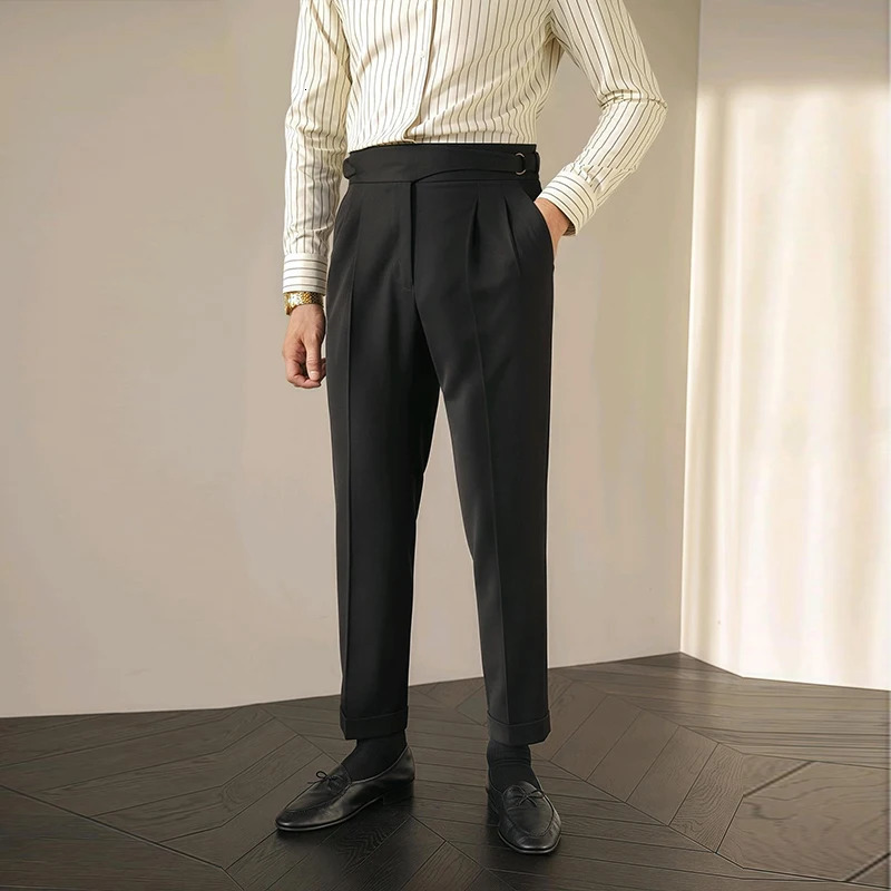 Mens Light y Fitting Well Draped Baggy Suit Pants Casual Buttondown Solid Color Straight Premium Elegant Dress 250731