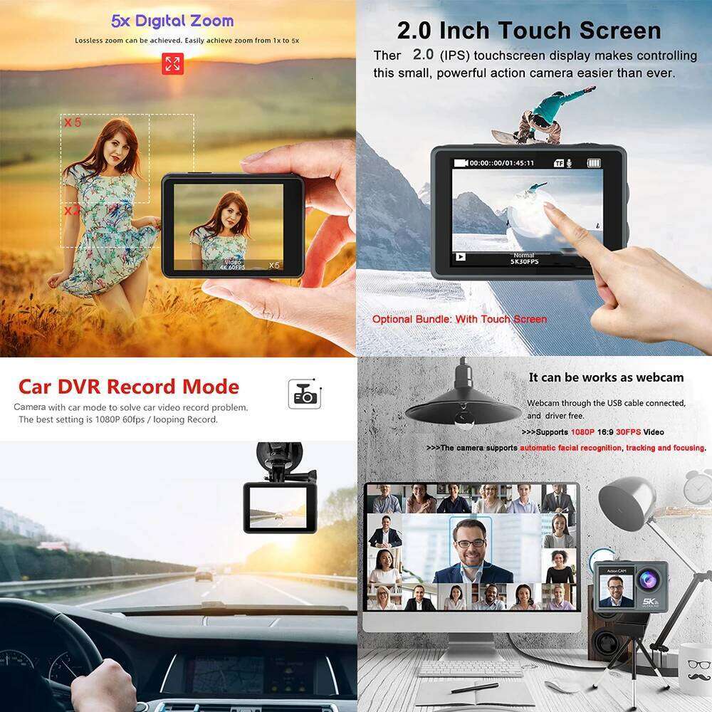 Designer Famous Brand K FPS Action Dual IPS Touch LCD DVR EIS M Waterproof X Zoom Sport Camera With Wireless Mic Remote Control