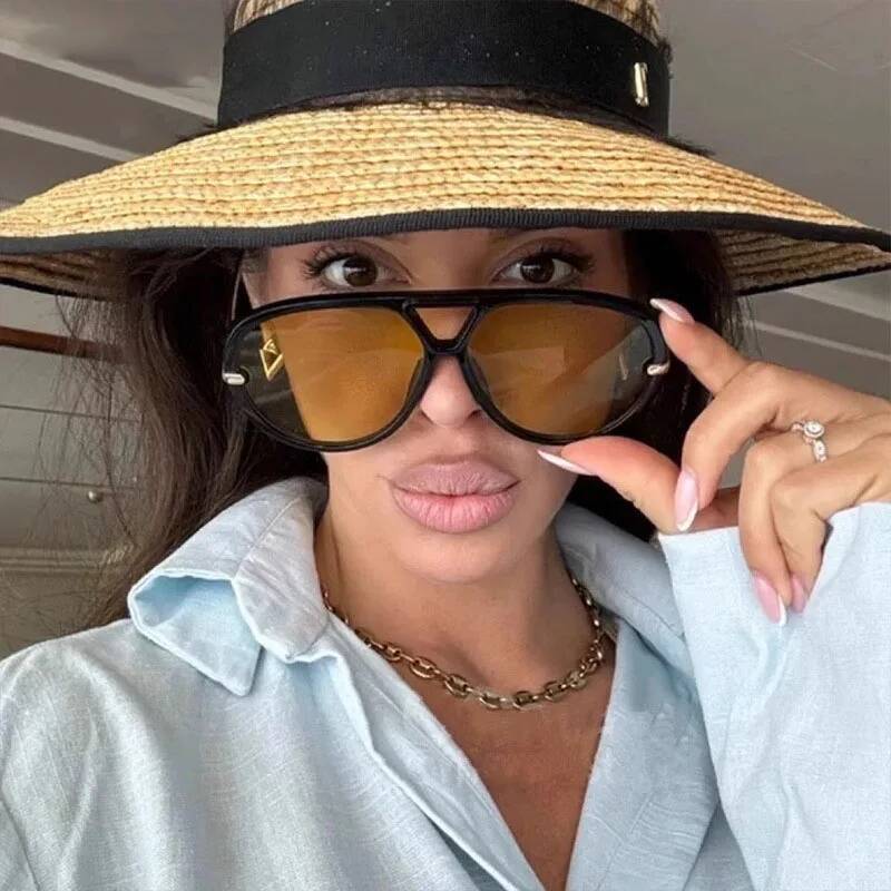 Brand Designer Oversized Pilot Sunglasses Women For Men 2025 New Popular Vintage Sun Glasses Punk Double Bridge Eyewear