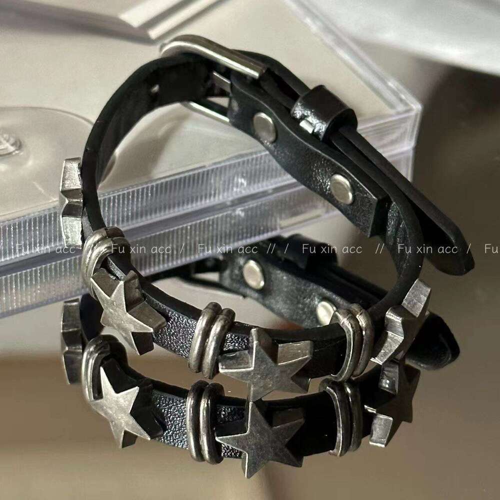 FUXIN Punk Style Black Leather Star Niche High-end Sweet Cool Hot Girl Bracelet Jewelry e1e