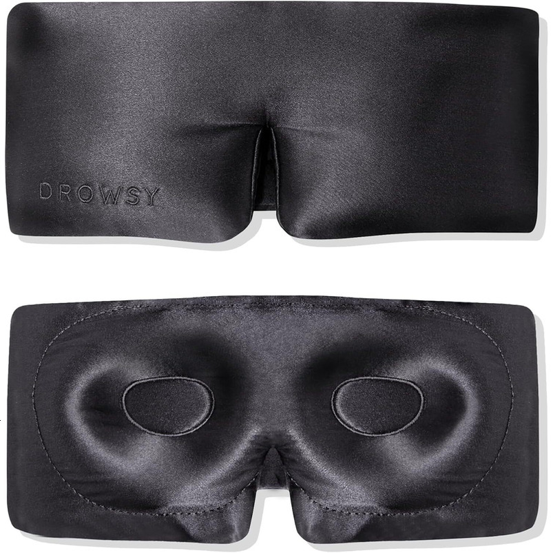 DROWSY Eyelash Protecting Silk Sleep Mask for Natural Lashes & Extensions. Deep Eye Cups, Zero Pressure, Total Blackout, Full Wraparound (Moonlight Sh