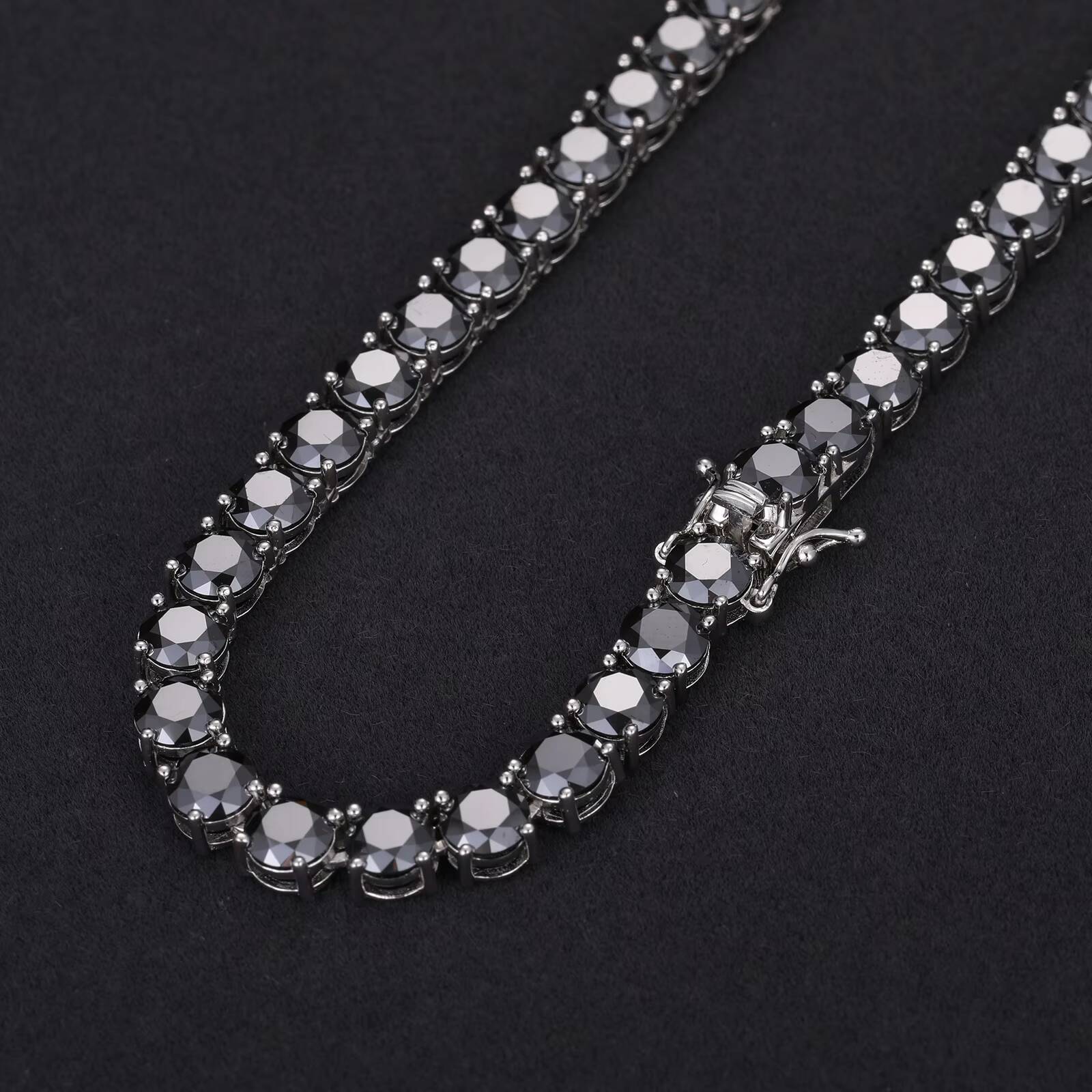 New Trendy Custom 5mm 925 Sterling Silver Black VVS Moissanite Diamond Clustered Tennis Chain Necklace for Men Women