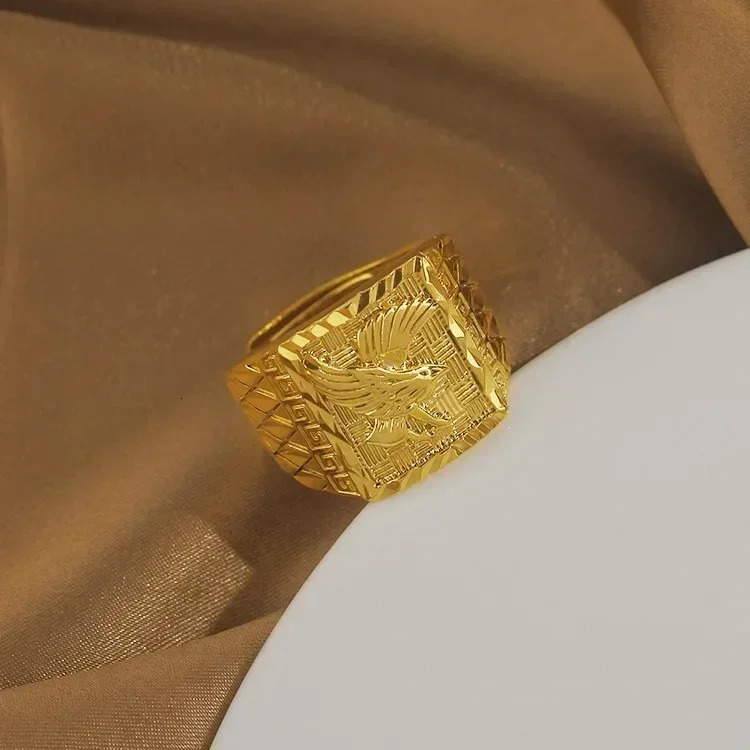 Real 100% 18K Gold Color Eagle Ring for Men Brother Women Jewelry Open Engagement Wedding Finger Ring 250730