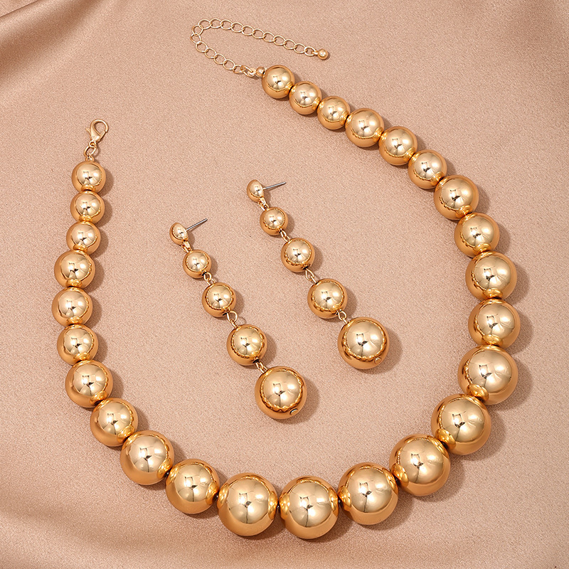 GWOOMY Bold Statement Beaded Chunky Metal Necklace & Earrings Set for Women - Perfect for Parties, Nightclubs, Daily Fashion Accessories