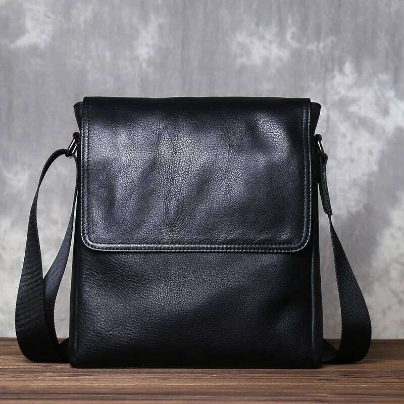 Men's Genuine Leather Shoulder Simple Vertical Design Top Layer Cowhide Crossbody Fashionable Mailman Bag