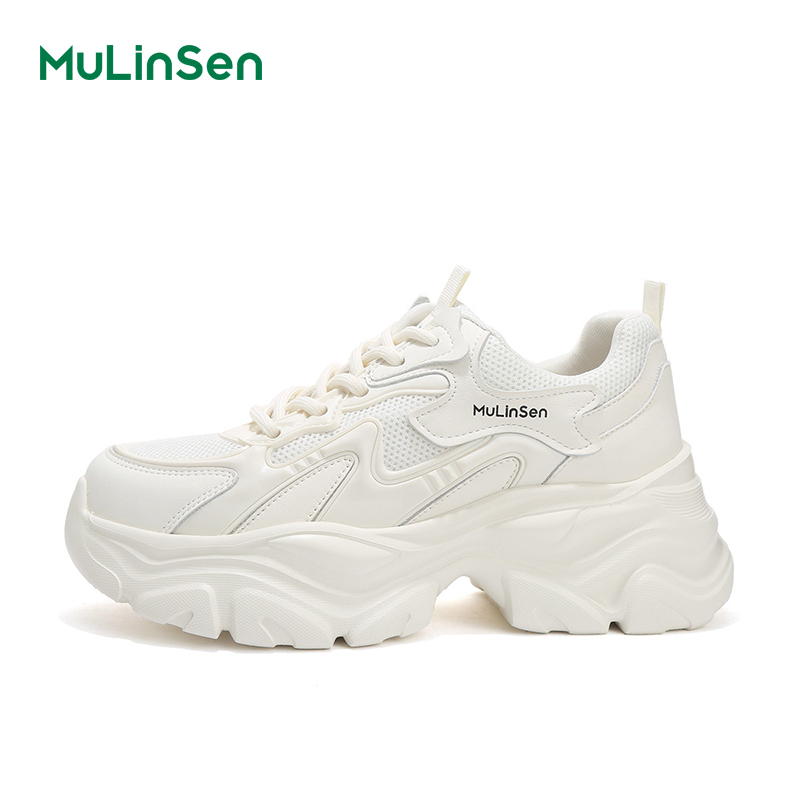 Mulinsen women's shoes 2025 new white sneakers breathable casual sports shoes show small feet summer thick-soled dad shoes