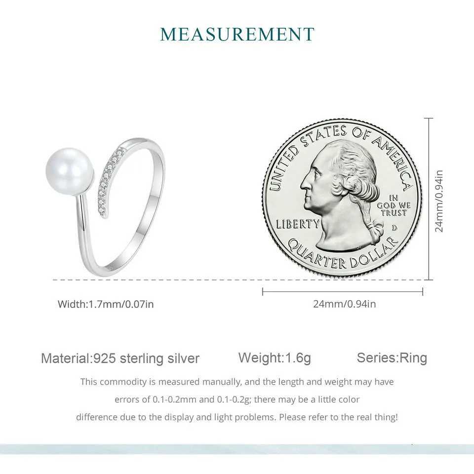 25 Sterling Silver Natural White Pearl Opening Ring Women Shiny Zircon Adjustable Ring Elegant Wedding Anniversary Gift y250730