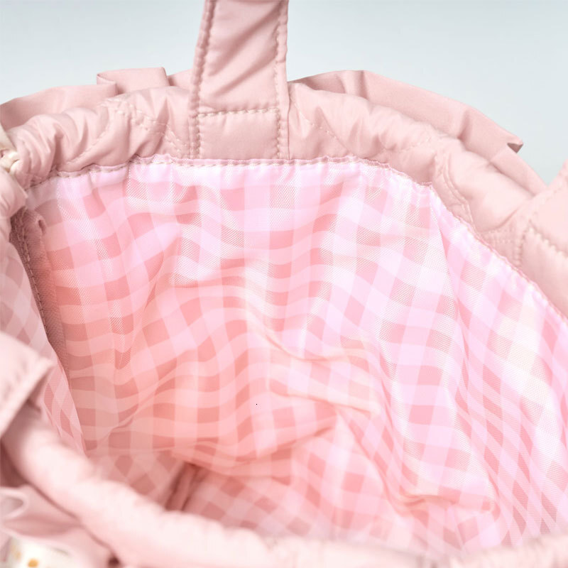 Diamond-shaped Bucket Bag Pink Designer Bag for Women Fashion Nylon Ruffled Drawstring Handbag