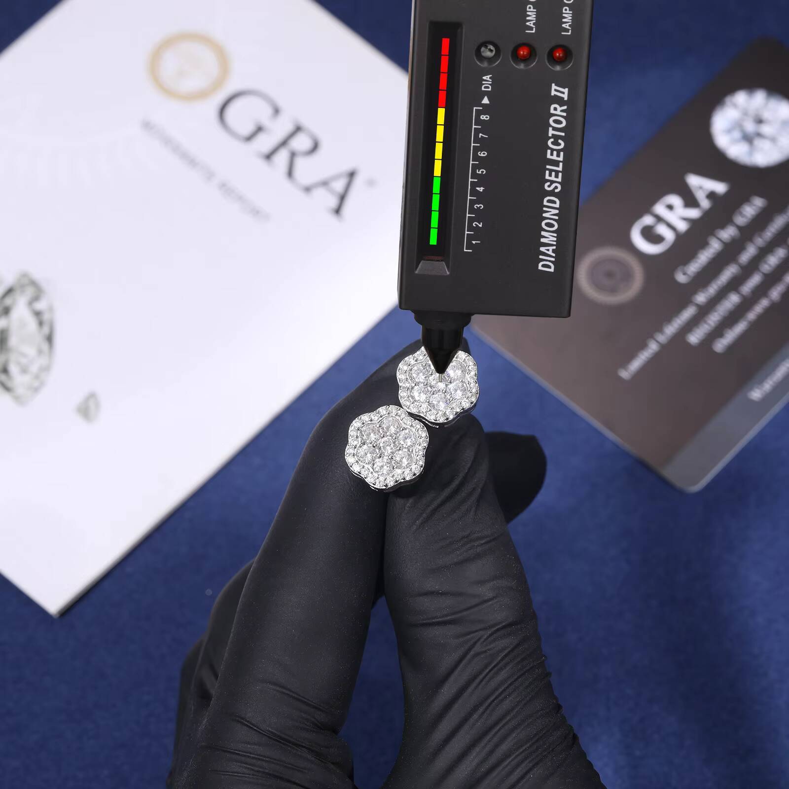 Stunning Micro VVS Moissanite Lotus Flower Stud Earrings White Gold 925 Sterling Silver Mens Women Lab Diamond Stud Earrings