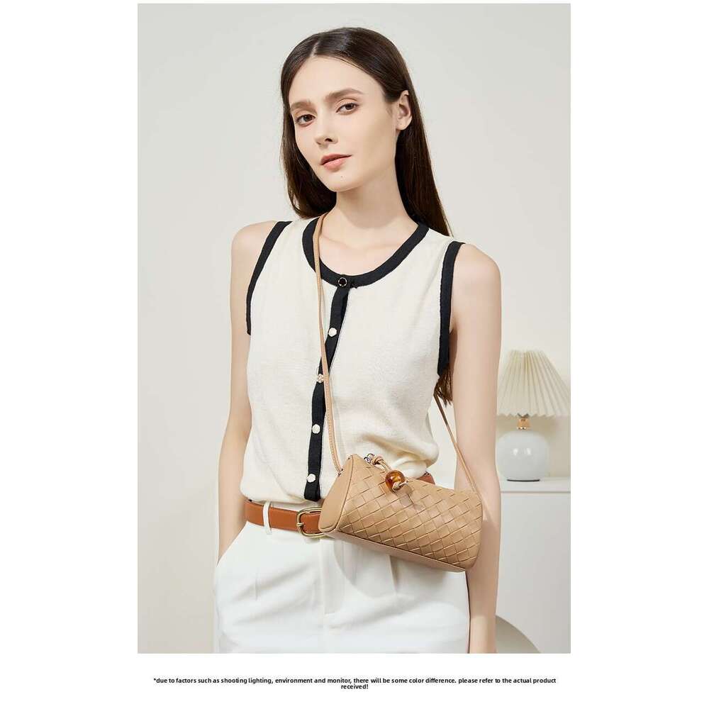 Trendy Woven Pattern Genuine Leather Single Shoulder Crossbody Mini Women Fashion Simple Casual Phone Small Pillow Bag