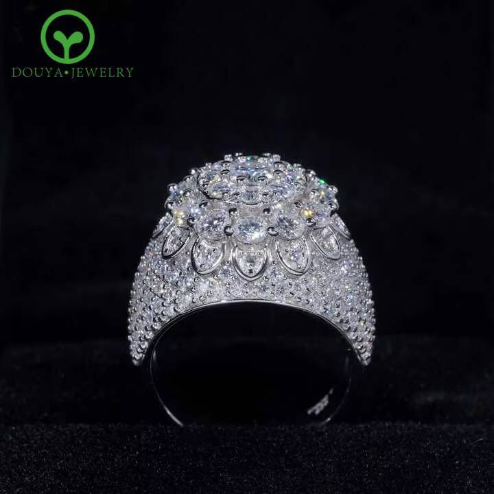 Mens Custom 925 Sterling Silver Cuban Ring VVS Gold-Plated Fashion Design Band Adjustable Size Hip Hop Jewelry with Moissanite