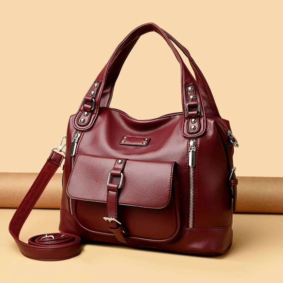 Luxury designer niche women's casual soft leather one shoulder crossbody handbag women's shopping bag front double zipper