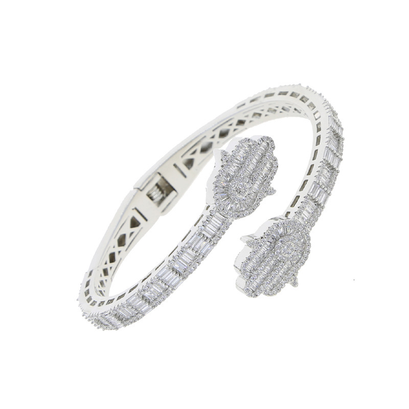 New Foreign Trade Open Madam Bracelet Inlaid With Zircon Palm Hamsa Shape Unisex Hip Hop Bracelet Designer Bracelet Jewelry In Stock