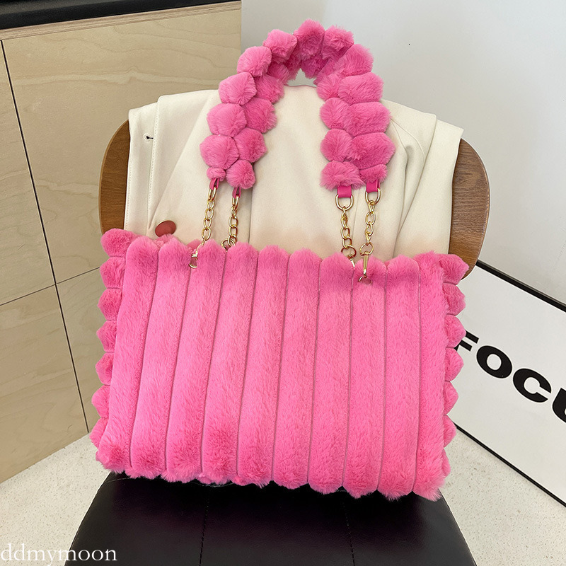 Plush for Women 2024 New Korean Version Large Capacity Sweet Chain Tote Casual Fashion Handbag Shoulder Bag ddmymoon