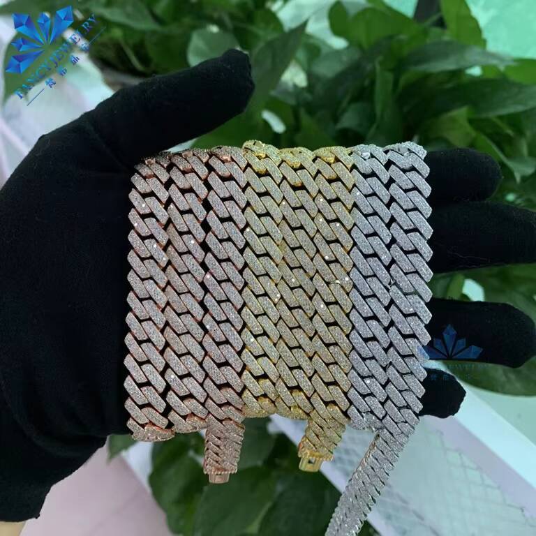 Wholesale 8MM 10mm 12mm 14mm Hip Hop VVS Diamond Necklace Bracelet Drop Shipping Silver Iced Out Cuban Link Moissanite Chain