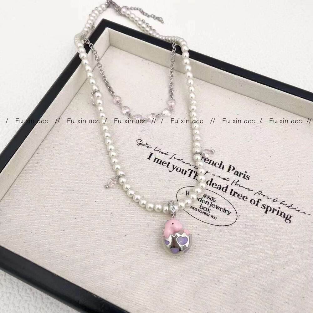 Girlish Pink Shell-Breaking Dragon Egg Necklace Petite Exquisite Pearl Earrings Women's Unique Design Cute Versatile Bracelet e87