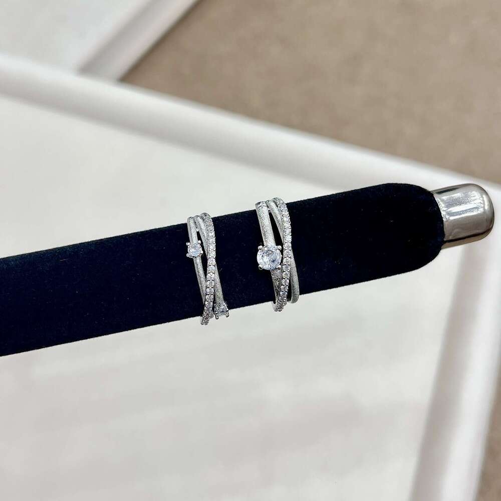 Multi-layer Surround Brushed Zircon Open Ring Elegant Personality Light Luxury High-end Fashion Niche 0e3