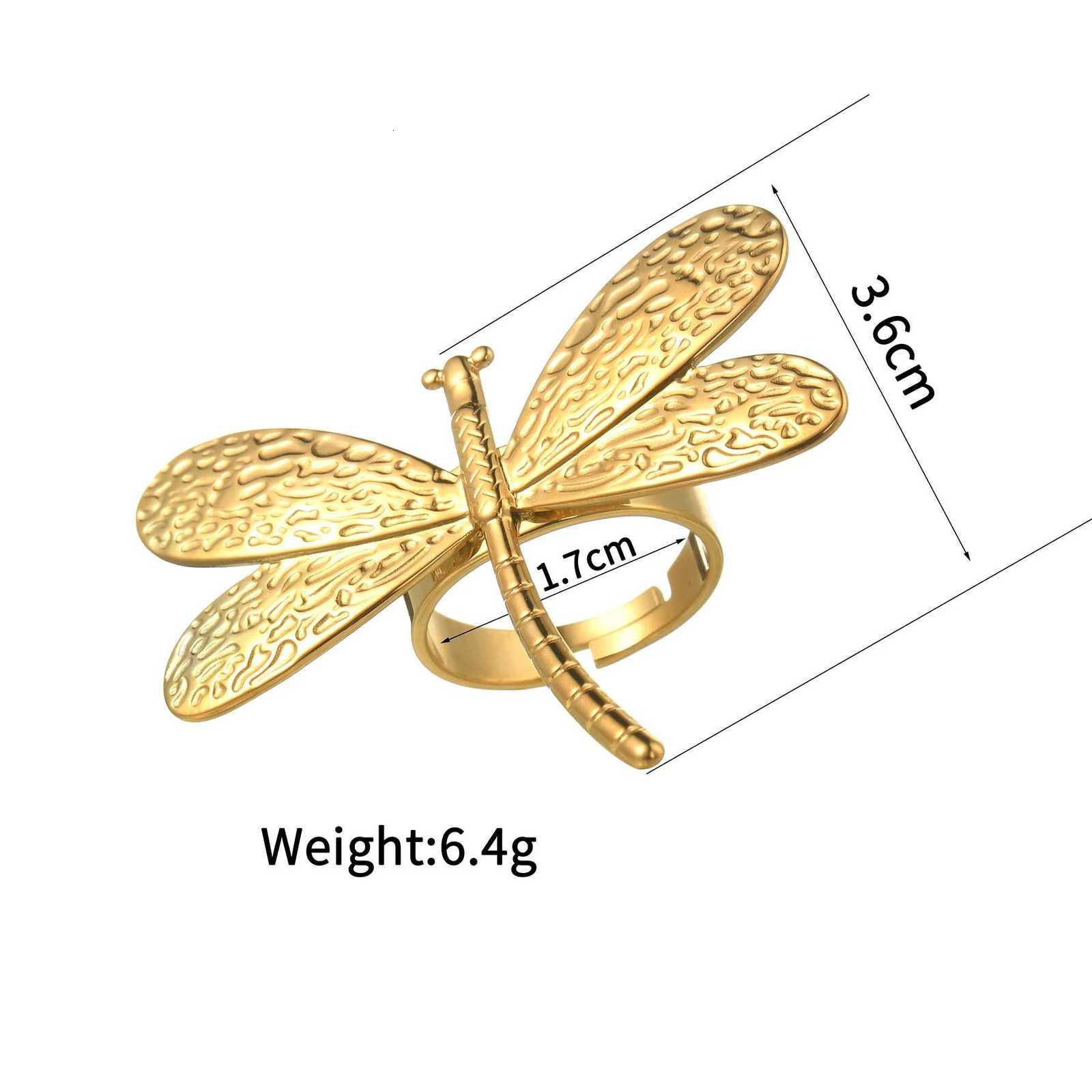 Trendy Vintage Exaggerated Big Dragonfly Open Rings for Women Men Stainless Steel Statement Gold Color Retro Ring Jewelry Gift y250730