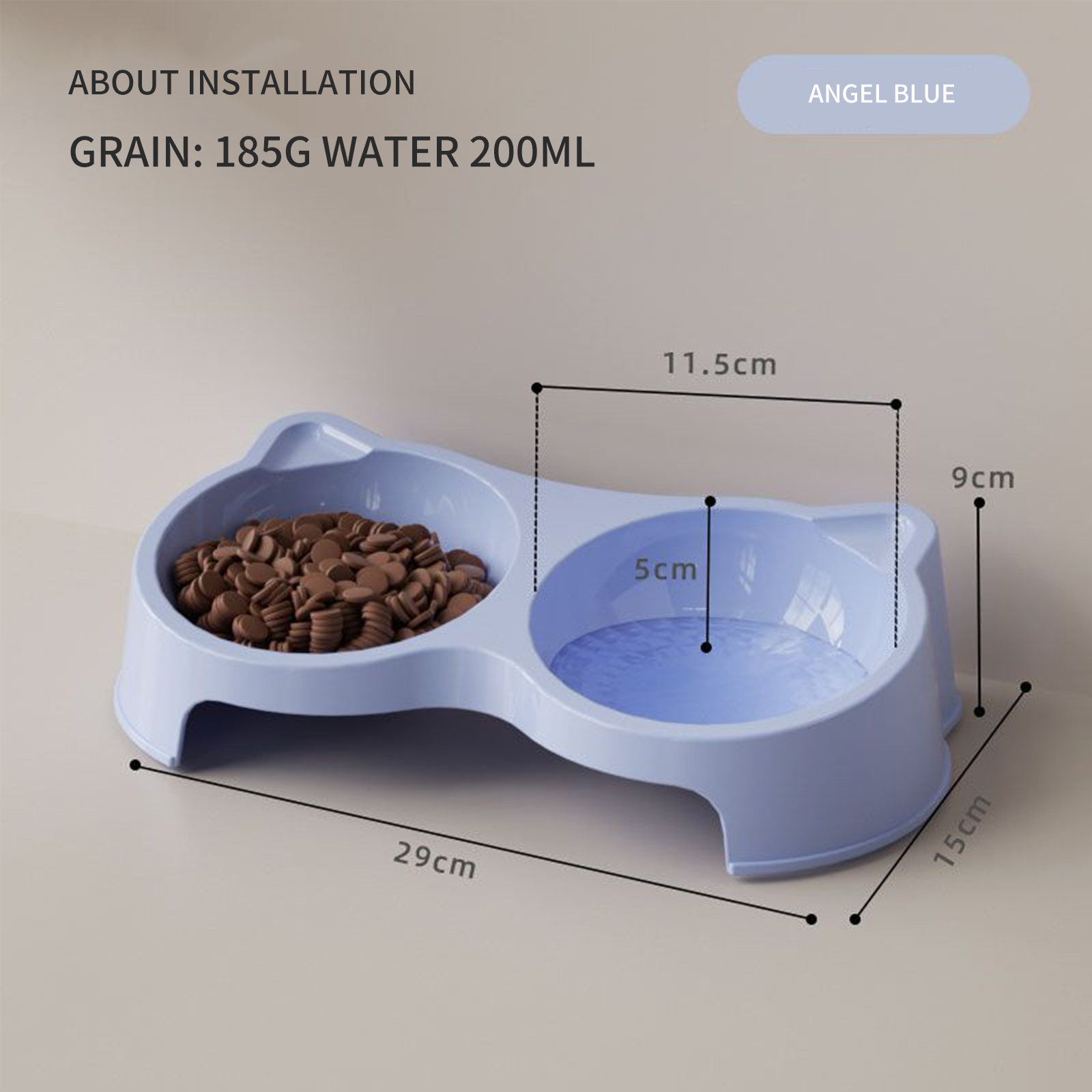 Pet cat bowl, feeding bowl, cat dog food bowl, raised cat food bowl, water feeding bowl, double bowl, slanted mouth, neck protection, anti overturning