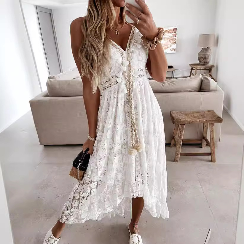 323# 2021 summer new lace suspender solid color dress