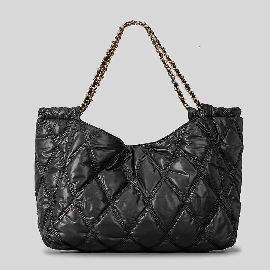 Casual Nylon Lingge Quilted Women Shoulder Bag Designer Padded Lady Handbags Chain Large Capacity Tote Bag Big Shopper Purse2023 Y250730