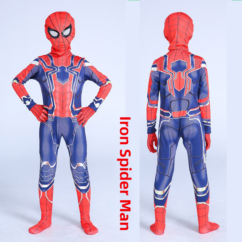 Parent-child red and blue hero style one-piece tight-fitting dress for children and adults, Halloween party cosplay performance costume