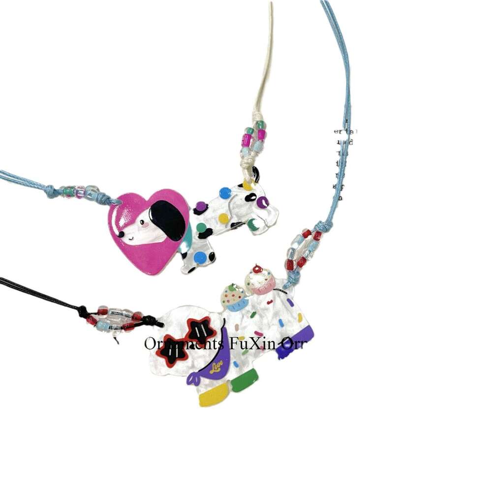 Cute Dalmatian Dog Asymmetric Color Bead Necklace Simple Versatile Niche Design Sweatshirt Chain Personalized Accessory 7c4