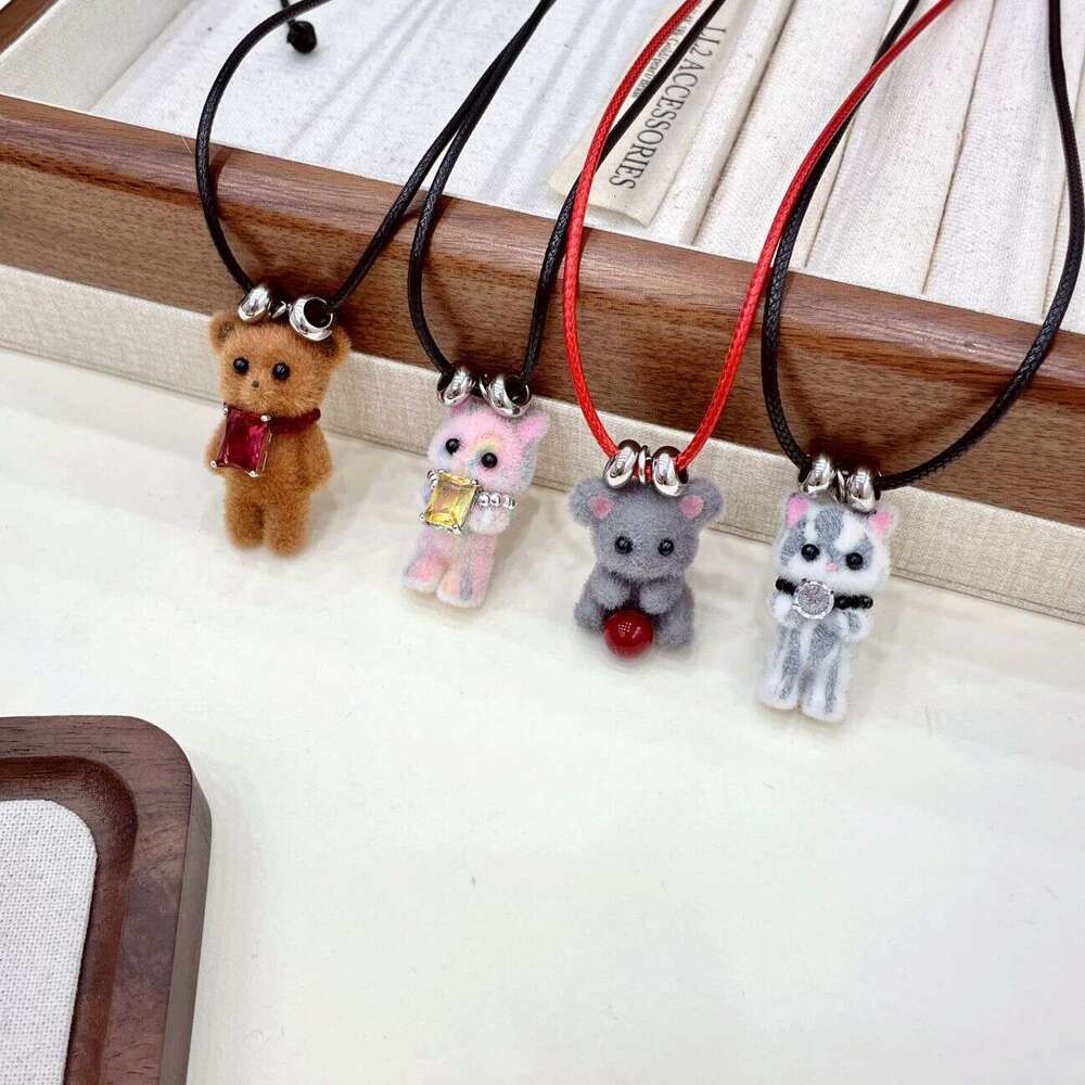 Cute Flocked Bear Sweater Chain New Niche Design Sense Autumn Winter Long Versatile Fun Cartoon Soft Adorable Necklace 068