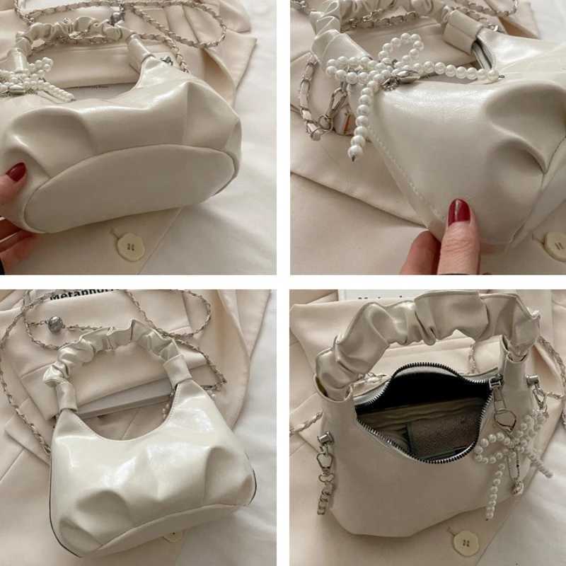 FAshion Pleated Design Shoulder Bags for Women Solid Color Ladies Soft Pu Crossbody Bag Pearl Hobos Handbags Purse CluTCh Y250730