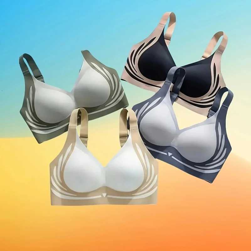 4-Pack Womens Seamless Striped Sports Bras Set (Wire-Free) with Removable Pads Comfortable Breathable Knit Lingerie Z250730