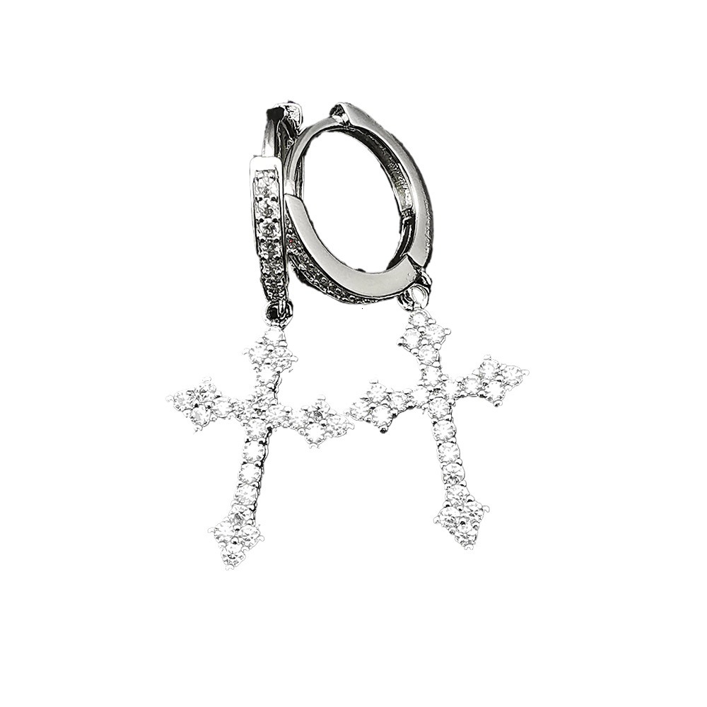 Cross Inlaid with Zircon Fashionable Unisex Earrings e6876