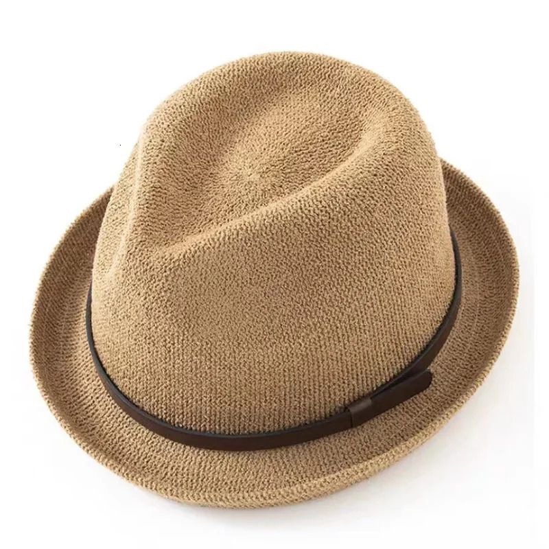 Autumn Vintage Breathable knitting Fedoras curling belt jazz hat women sunshade basin hat versatile fashion Cap 250730