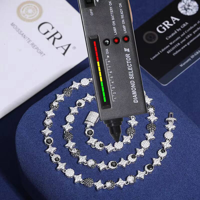 New Arrival 925 Sterling Silver 8mm Iced Out White Gold Pass Diamond Tester Moissanite Rapper Jewelry Sun Moon Star Link Chain