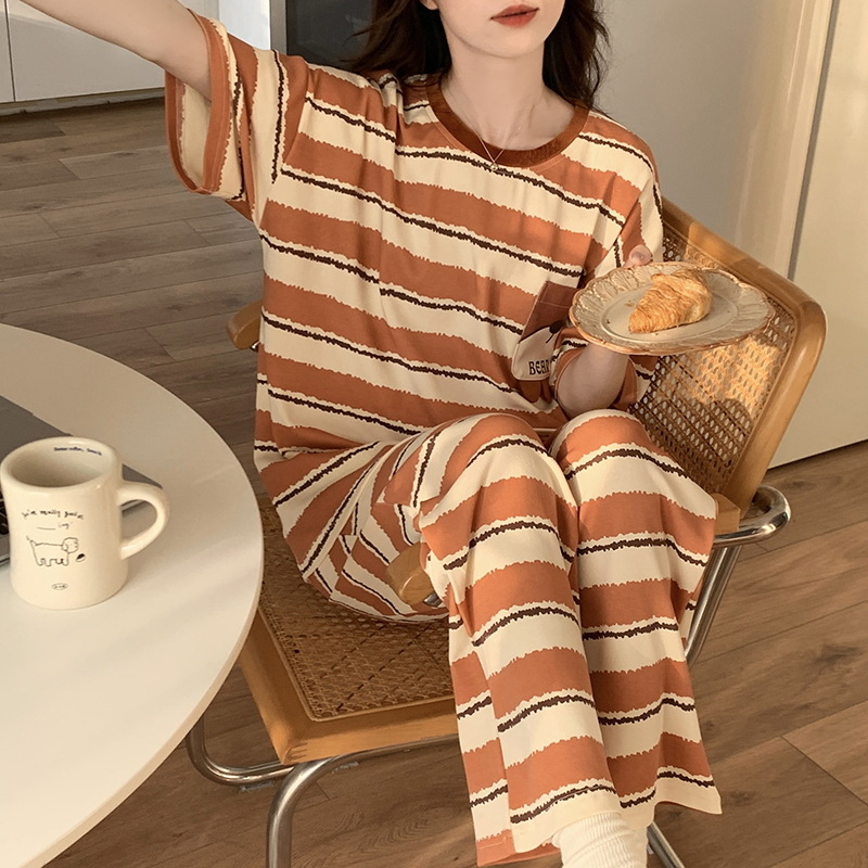 X206-Short-sleeved pajamas for women in summer, thin style, cartoon girls, round neck, summer wearable home clothes