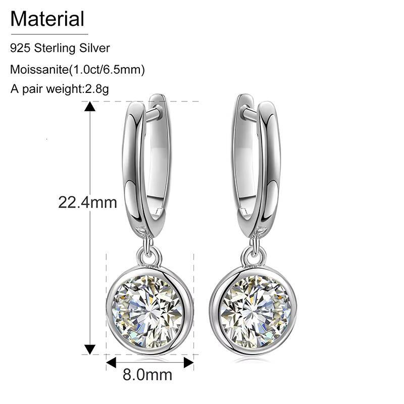 Simple Design Jewelry 2ct VVS1 D Color Dangle 925 Sterling Silver Drop Earrings for Women Platinum Plated Luxury Jewelry