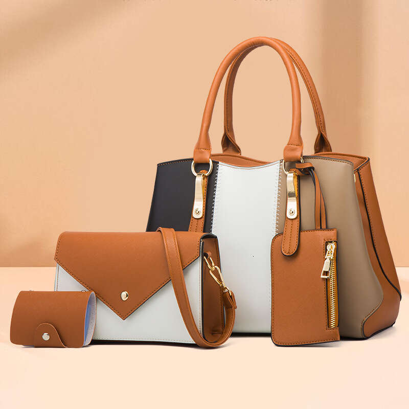 2025New Fashion Color-Block HandbagTote Shoulder Crossbody Bag Mother and Child Set Four-Piece Women's Bag Set