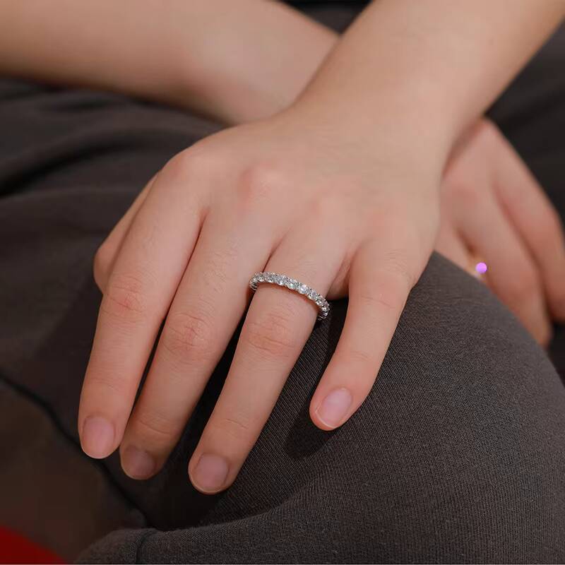 Trendy Women Jewelry Engagement Ring White Gold 925 Silver D Color VVS Moissanite Diamond 3mm Wedding Band Ring