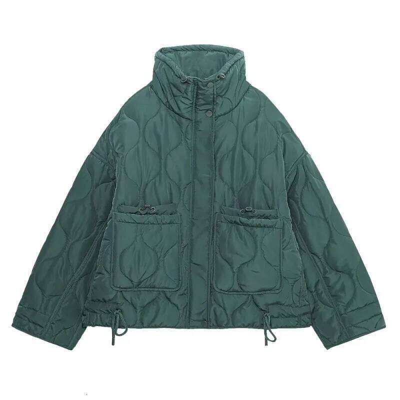 Standing Collar Dia Grid Cotton Women's Autumn And Winter New Fashion Design Sense Pocket Thick Short Jacket 250728