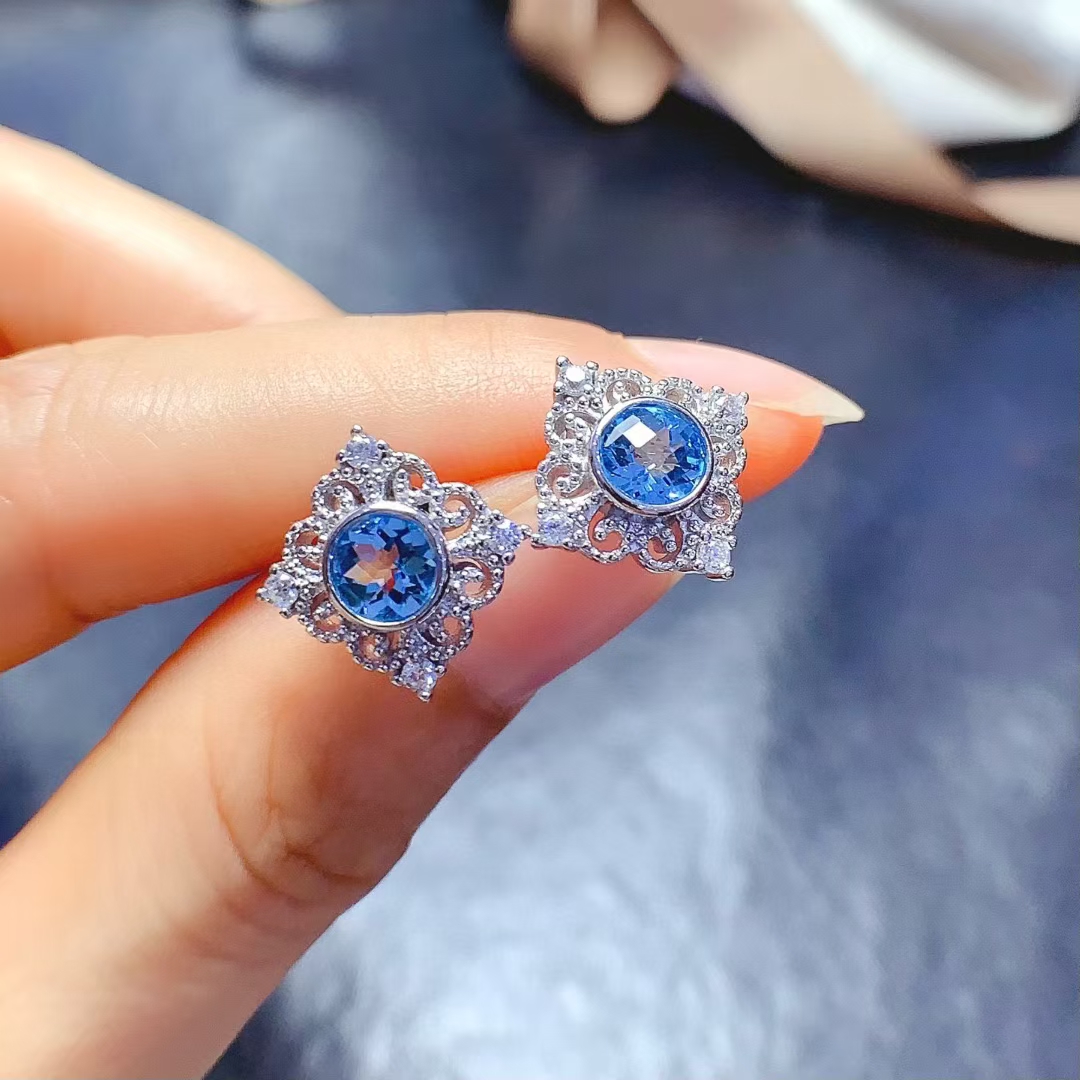 Allergy Free 925 Silver Topaz Stud Earring 5mm Total 1ct Natural Topaz Earrings with Thick 18K Gold Plating