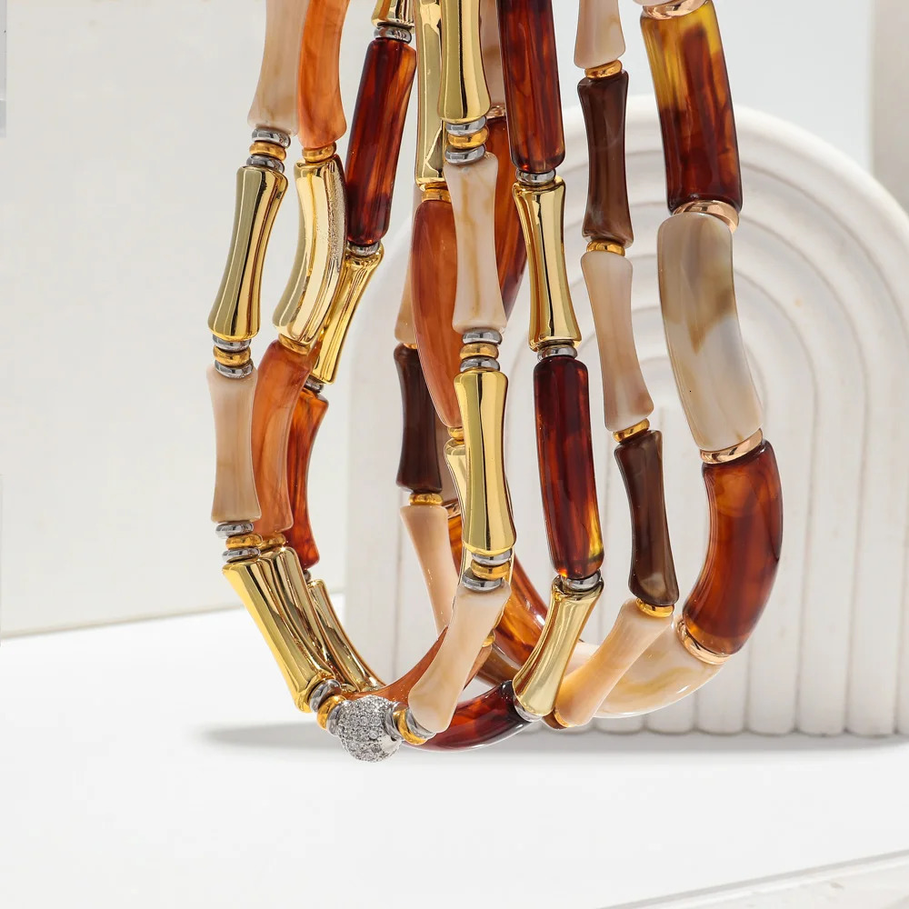 Vintage Acrylic Bamboo Beads Choker Necklace for Women Bohemian Resin Chunky Tube Collar Necklaces Accessories Jewelry 250729