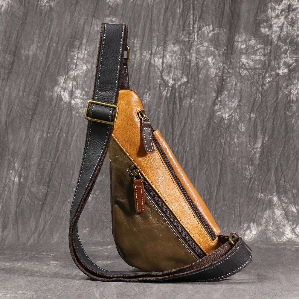LUOKIR Men's Genuine Leather Chest Bag, Top Layer Cowhide Casual Backpack, Stylish Trendy Shoulder Crossbody Bag 250731