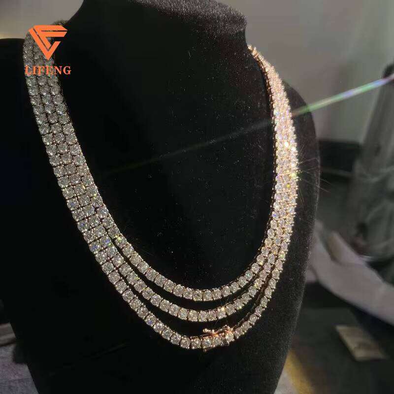 4Mm 5Mm Hip Hop Ice Out Color Rose Gold And White Sier Moissanite Dia Tennis Chain Necklace
